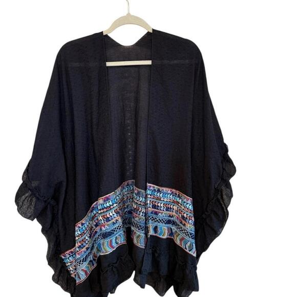 Sweaters - Black Multicolor Women's Poncho